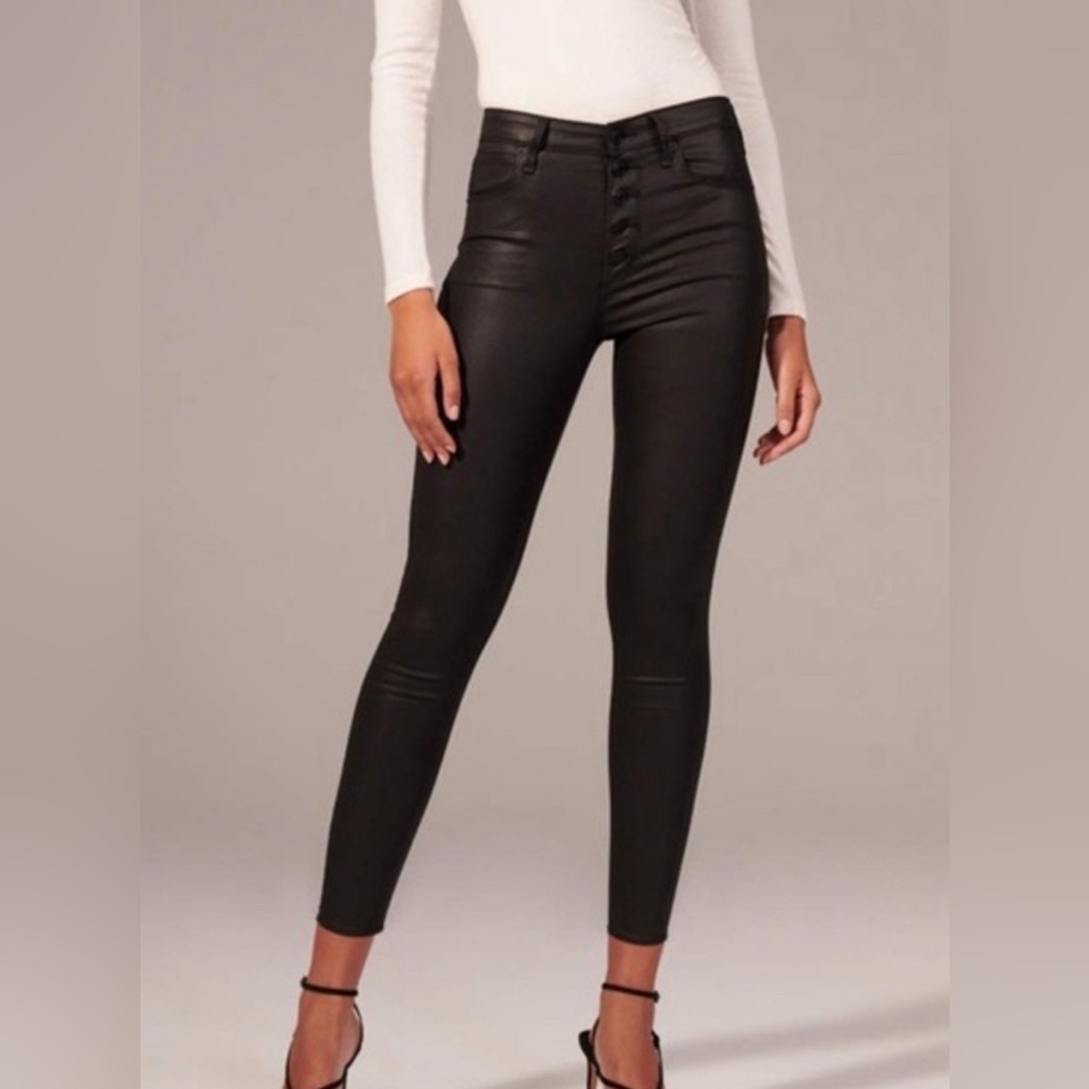 ABERCROMBIE & FITCH Coated Super Skinny Ankle High Rise Jeans, Black, Size 27/4S